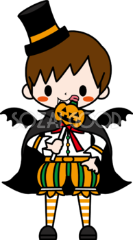 かわいいハロウィンで仮装した男の子かぼちゃキャンディー 秋の無料イラスト33005