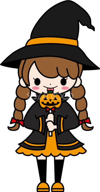 かわいいハロウィンで仮装した女の子かぼちゃキャンディー 秋の無料