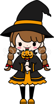 かわいいハロウィンで仮装した女の子かぼちゃキャンディー 秋の無料イラスト33009