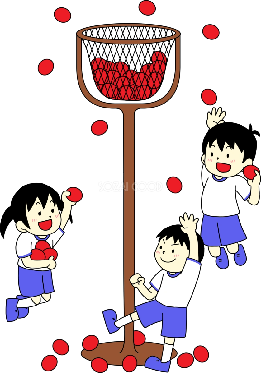 運動会、子供達が紅白玉入れ 秋の無料イラスト33029