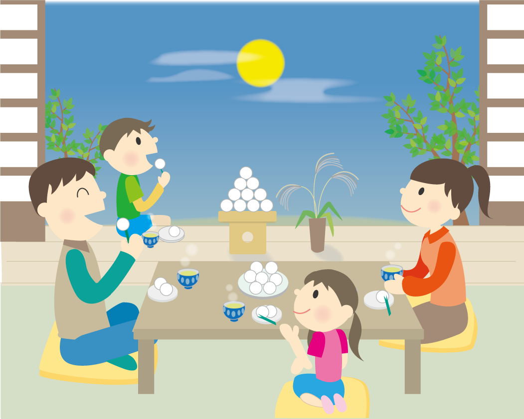 お月見でお団子を食べている家族 秋の無料イラスト33298に写真・文字を入れる