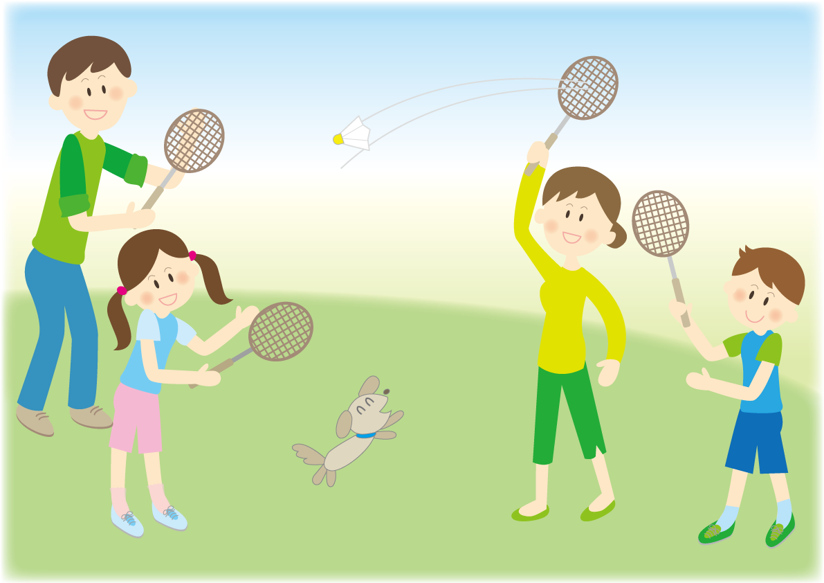 スポーツの秋に家族全員が笑顔でスポーツをしている 秋の無料イラスト33306に写真・文字を入れる