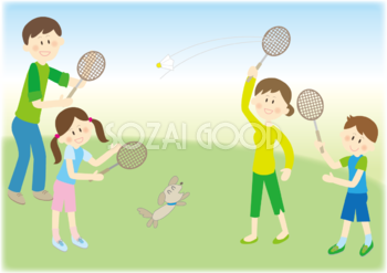 スポーツの秋に家族全員が笑顔でスポーツをしている 秋の無料イラスト33306