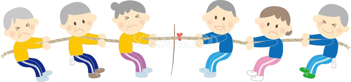 運動会でおじいさん おばあさんが綱引き 秋の無料イラスト33330