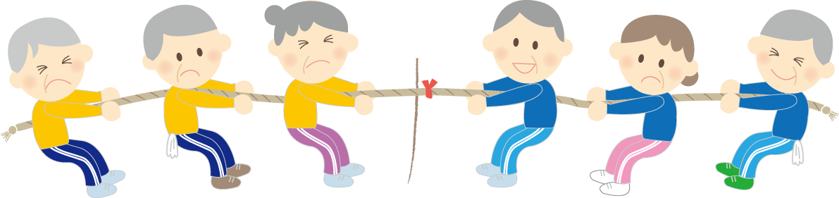 運動会でおじいさん おばあさんが綱引き 秋の無料イラスト33330に写真・文字を入れる