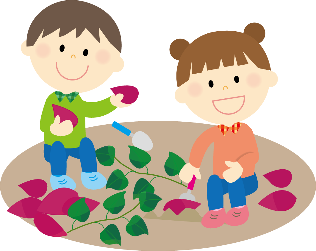 子供が芋ほりで収穫している 秋の無料イラスト33354に写真・文字を入れる