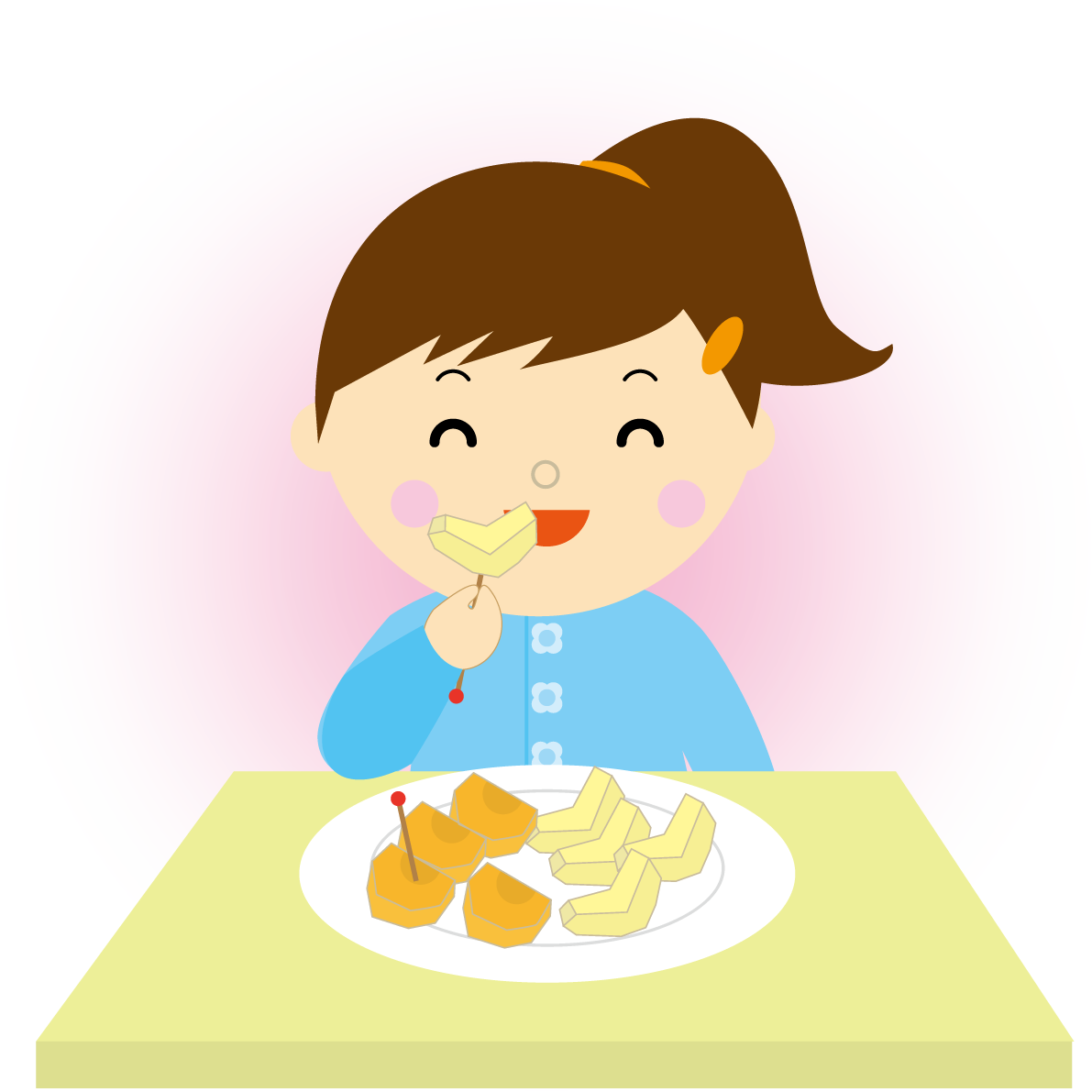 柿とリンゴを食べる女の子 秋の無料イラスト33452に写真・文字を入れる
