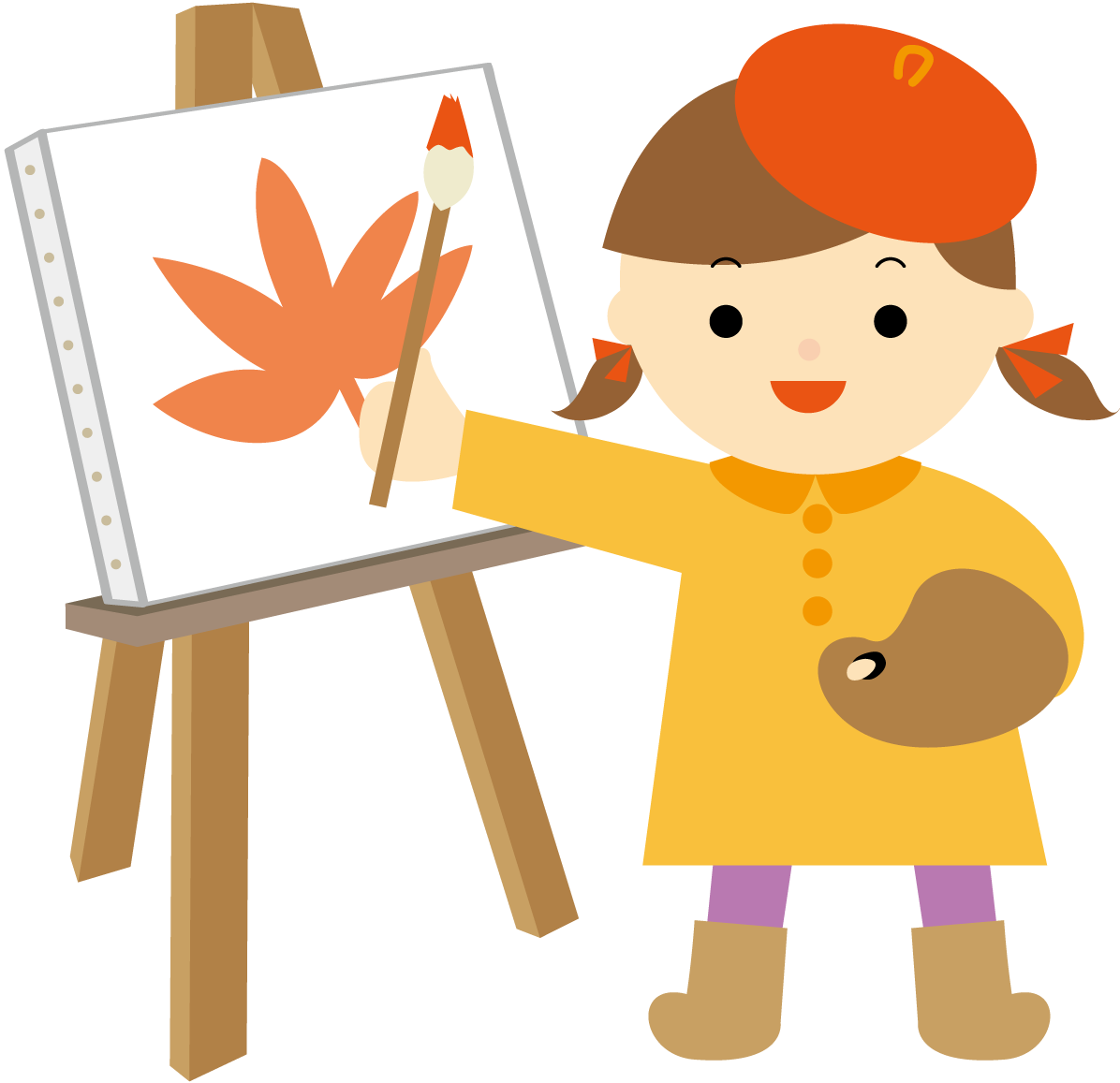 写生大会でベレー帽をかぶって絵を描く女の子 秋の無料イラスト33456に写真・文字を入れる