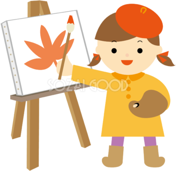 写生大会でベレー帽をかぶって絵を描く女の子 秋の無料イラスト33456
