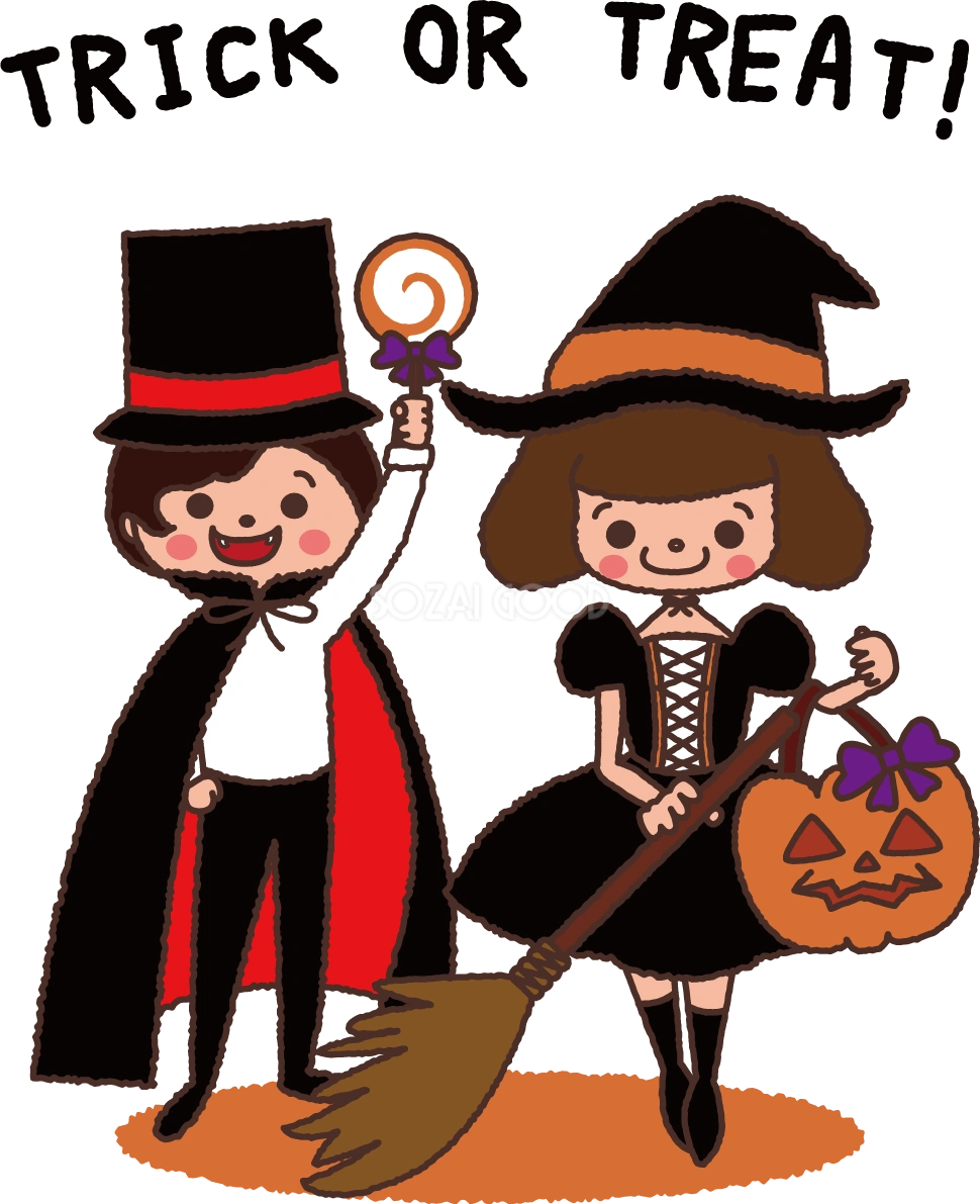 かわいいハロウィン男の子&女の子 秋の無料イラスト33492