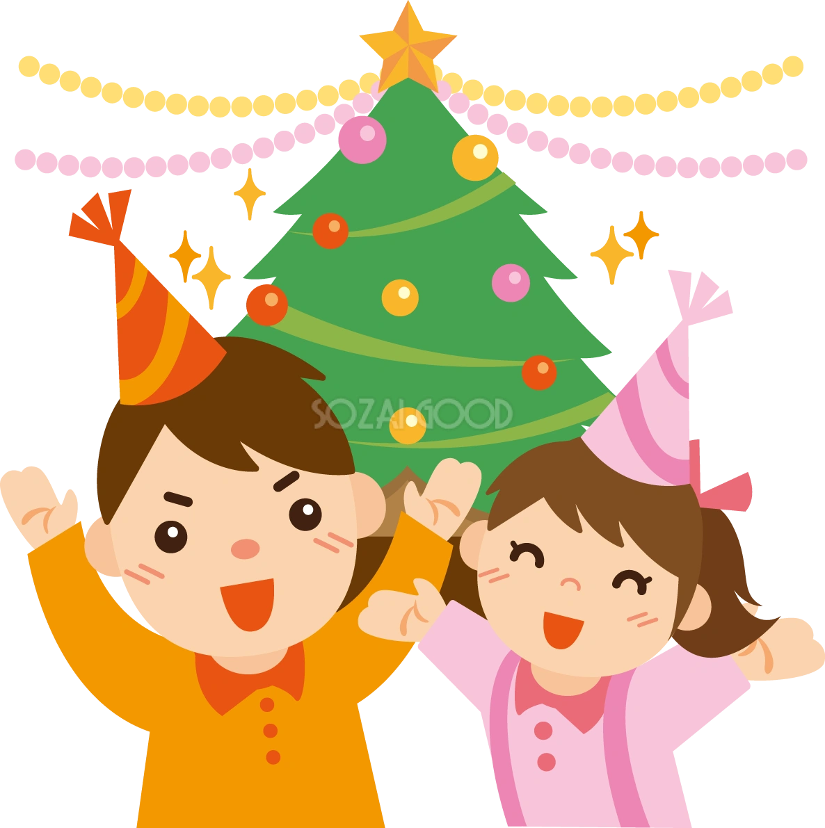 冬 かわいいイラスト 無料 フリー「2人でクリスマスパーティ」34707