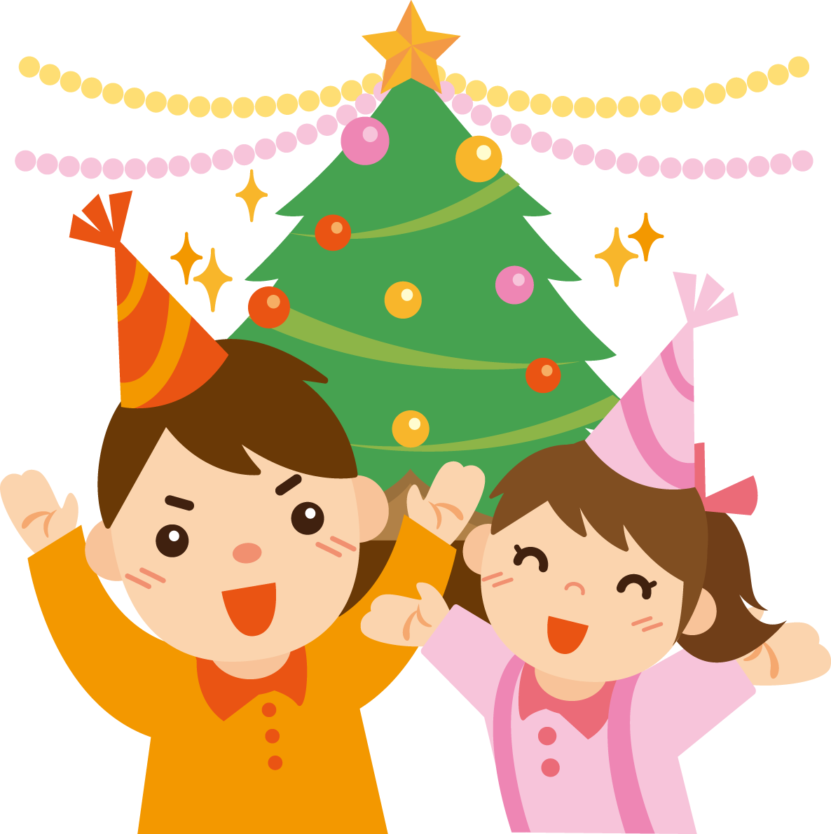 冬 かわいいイラスト 無料 フリー「２人でクリスマスパーティ」34707に写真・文字を入れる