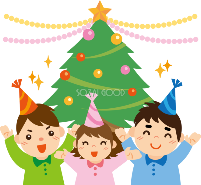 冬 かわいいイラスト 無料 フリー 3人でクリスマスパーティ 34711 素材good