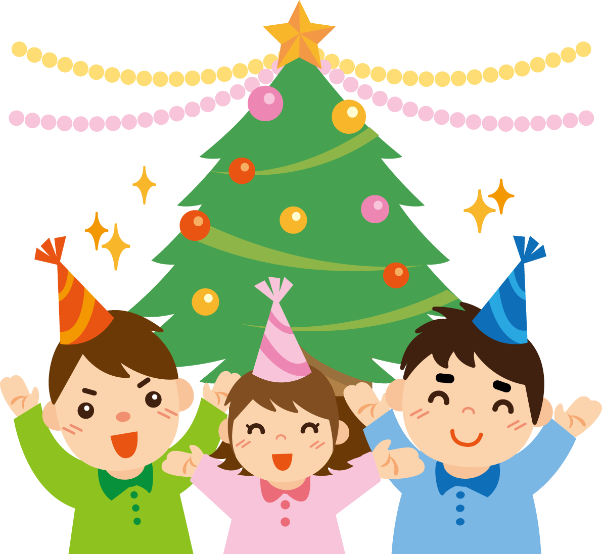 冬 かわいいイラスト 無料 フリー「3人でクリスマスパーティ」34711に写真・文字を入れる