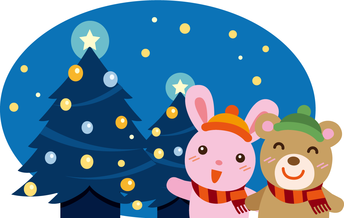 冬 かわいいイラスト 無料 フリー「イルミネーションと動物」34715に写真・文字を入れる