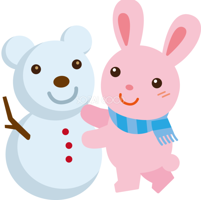 冬 かわいいイラスト 無料 フリー ウサギと雪だるま 34719 素材good