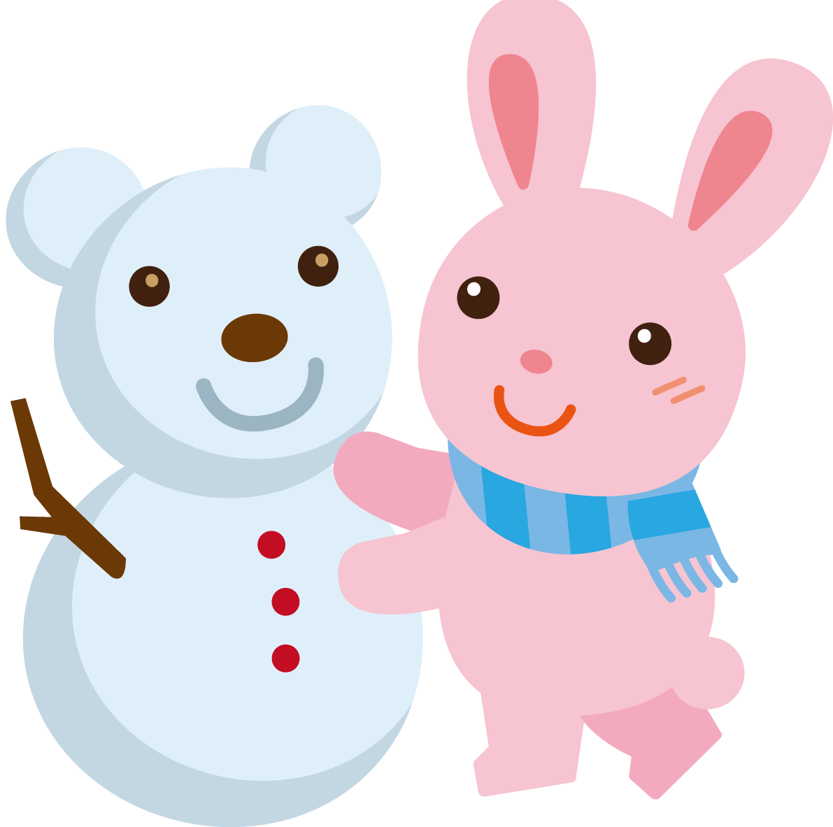 冬 かわいいイラスト 無料 フリー「ウサギと雪だるま」34719に写真・文字を入れる
