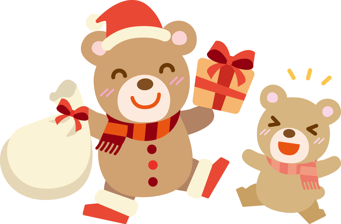 冬 かわいいイラスト 無料 フリー「クマのサンタと子グマ」34727に写真・文字を入れる