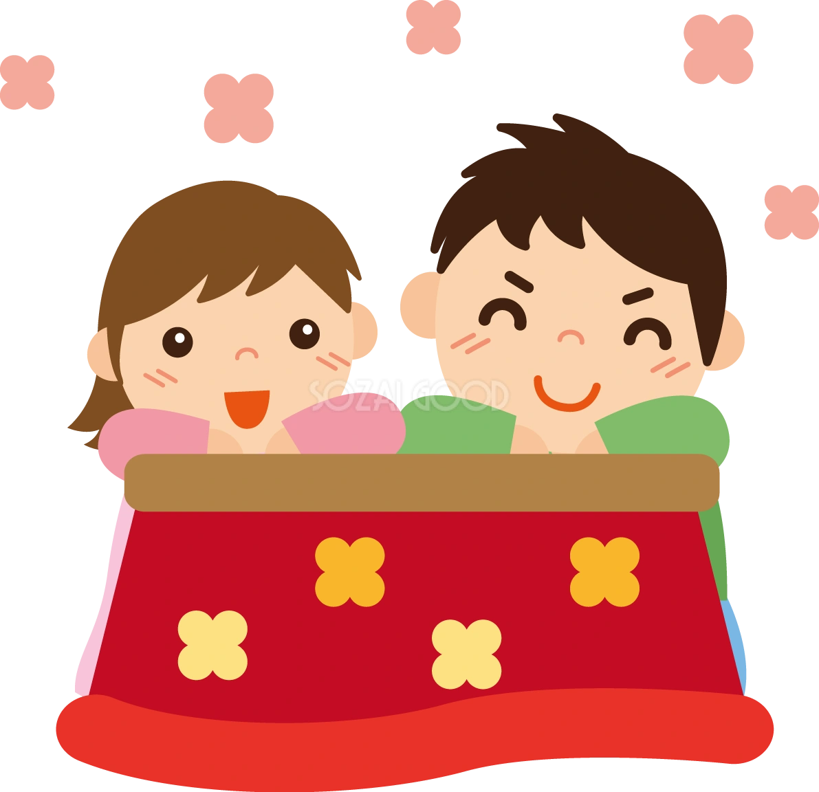 冬 かわいいイラスト 無料 フリー「こたつと男の子&女の子」34751