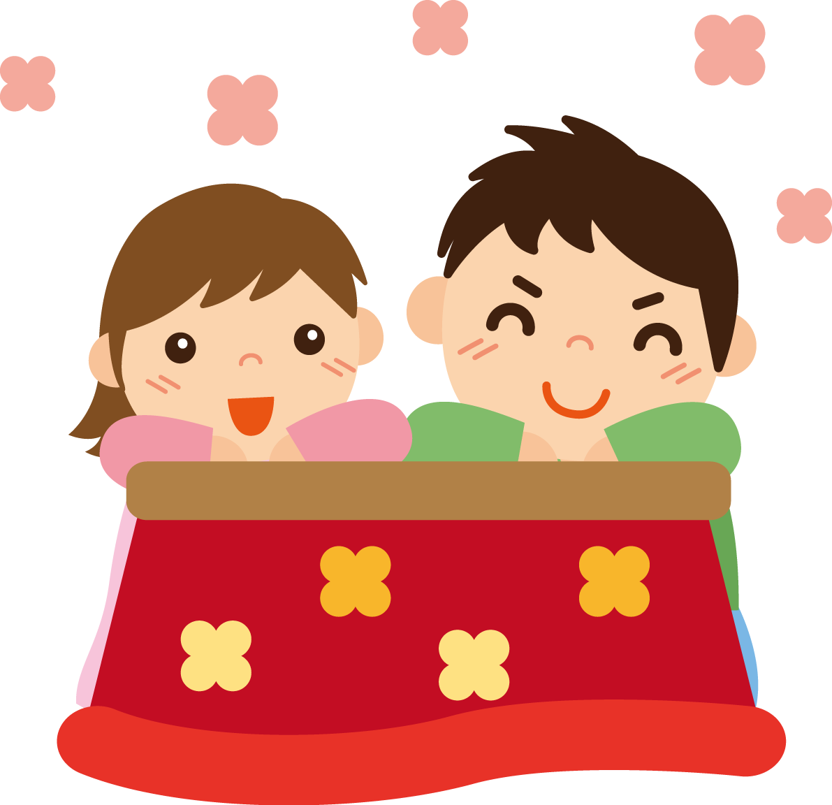 冬 かわいいイラスト 無料 フリー「こたつと男の子&女の子」34751に写真・文字を入れる