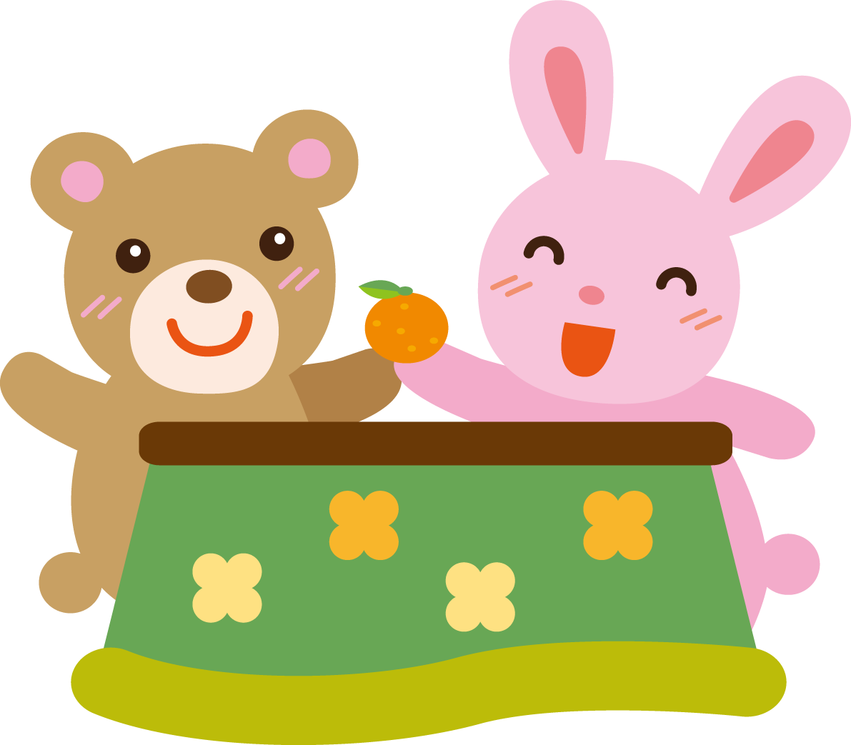 冬 かわいいイラスト 無料 フリー「コタツとうさぎ&くま」34756に写真・文字を入れる