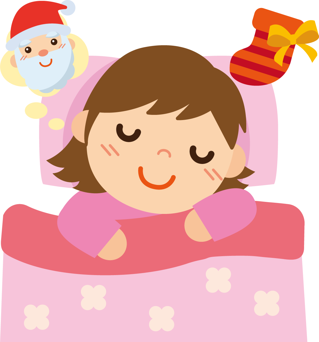 冬 かわいいイラスト 無料 フリー「サンタを楽しみに眠る女の子」34764に写真・文字を入れる