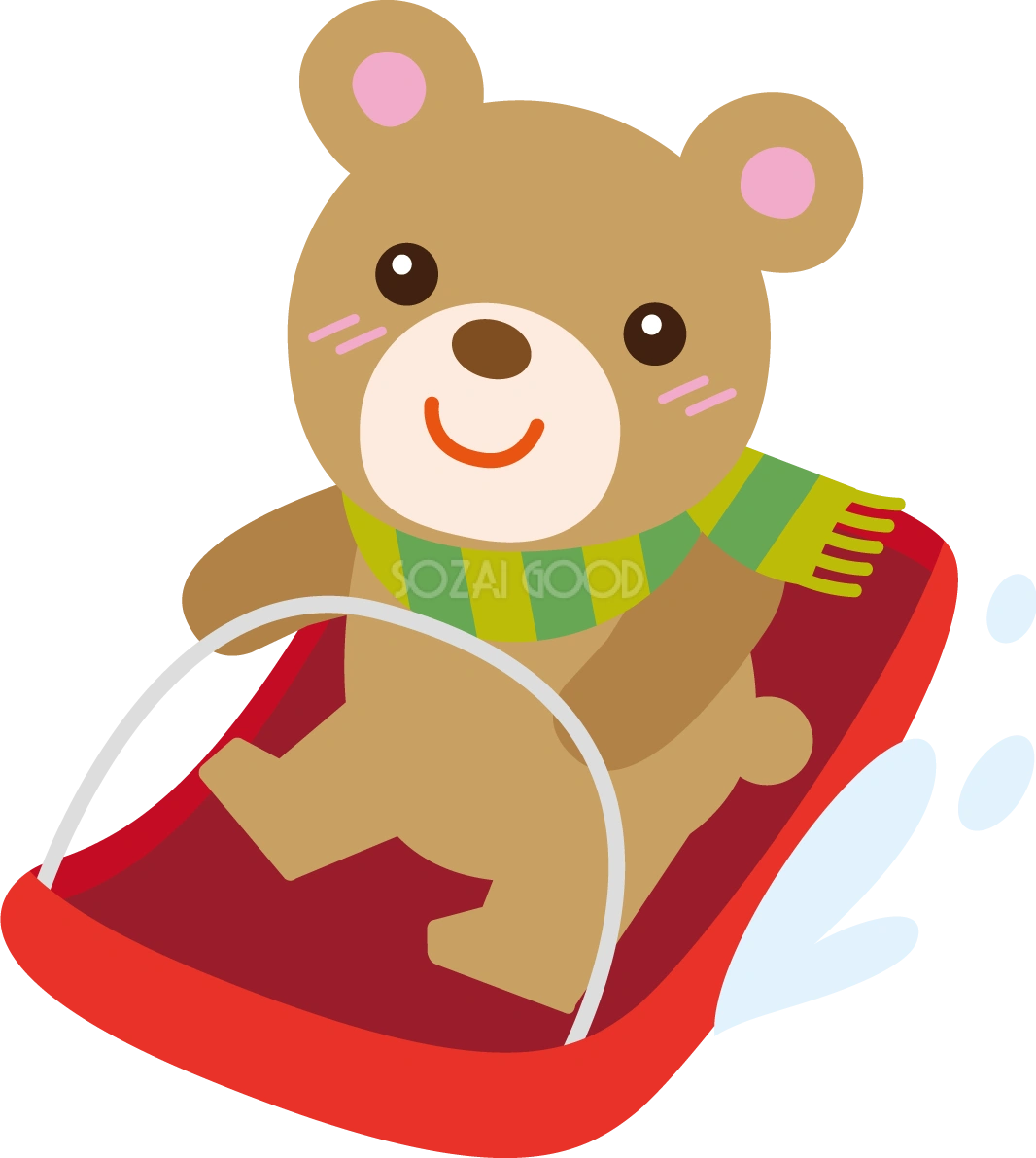 冬 かわいいイラスト 無料 フリー「そり遊びをするクマ」34788