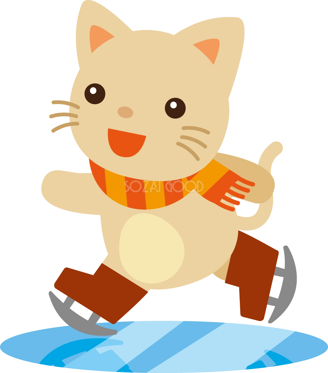 冬 かわいいイラスト 無料 フリー「スケートをするネコ」34809