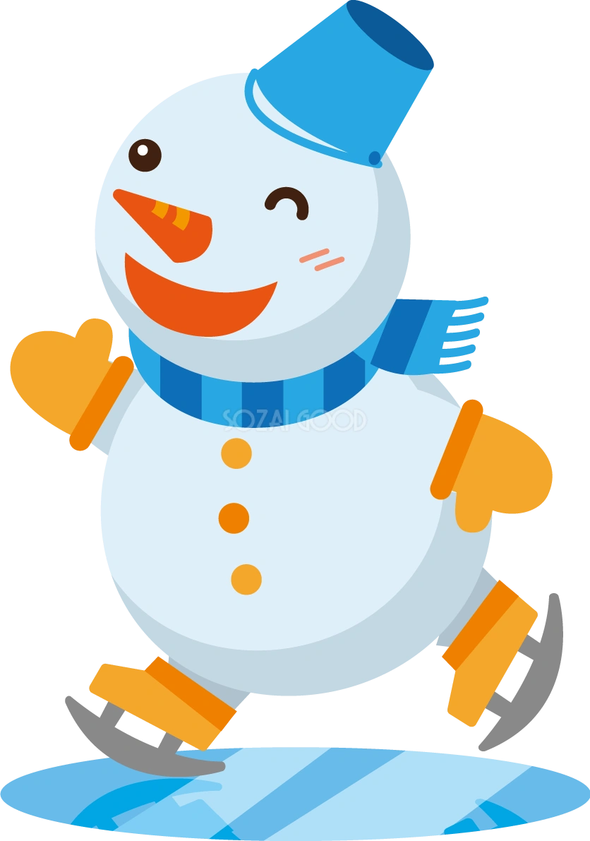 冬 かわいいイラスト 無料 フリー「スケートをする雪だるま」34813