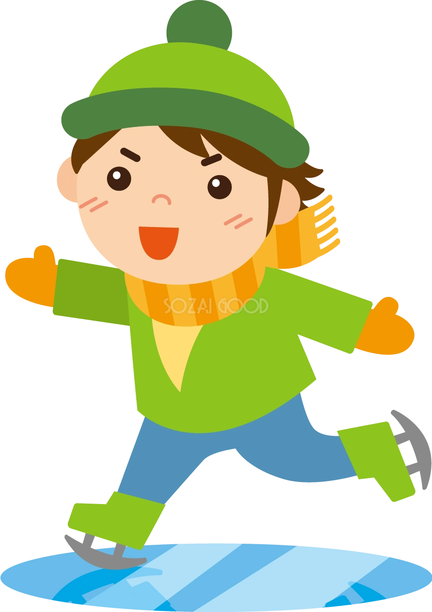 冬 かわいいイラスト 無料 フリー「スケートをする男の子」34817