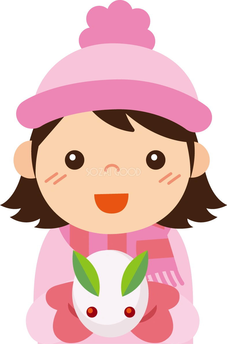 冬 かわいいイラスト 無料 フリー「女の子と雪ウサギ」34853