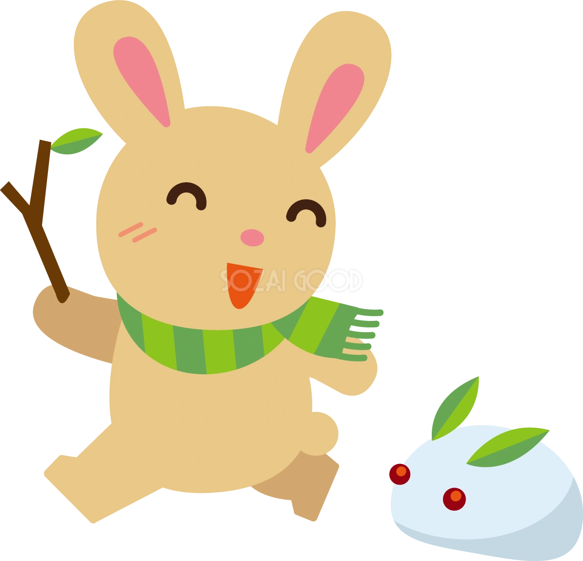 冬 かわいいイラスト 無料 フリー「雪ウサギと野ウサギ」34857