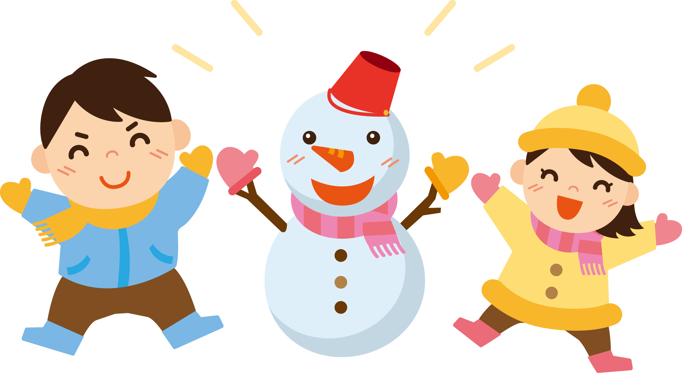 冬 かわいいイラスト 無料 フリー「雪だるまと子ども達」34869に写真・文字を入れる