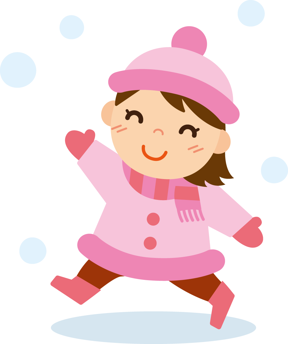 冬 かわいいイラスト 無料 フリー「雪の中を走る女の子」34885に写真・文字を入れる
