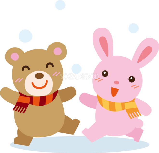 冬 かわいいイラスト 無料 フリー 雪を喜ぶ動物たち 344 素材good