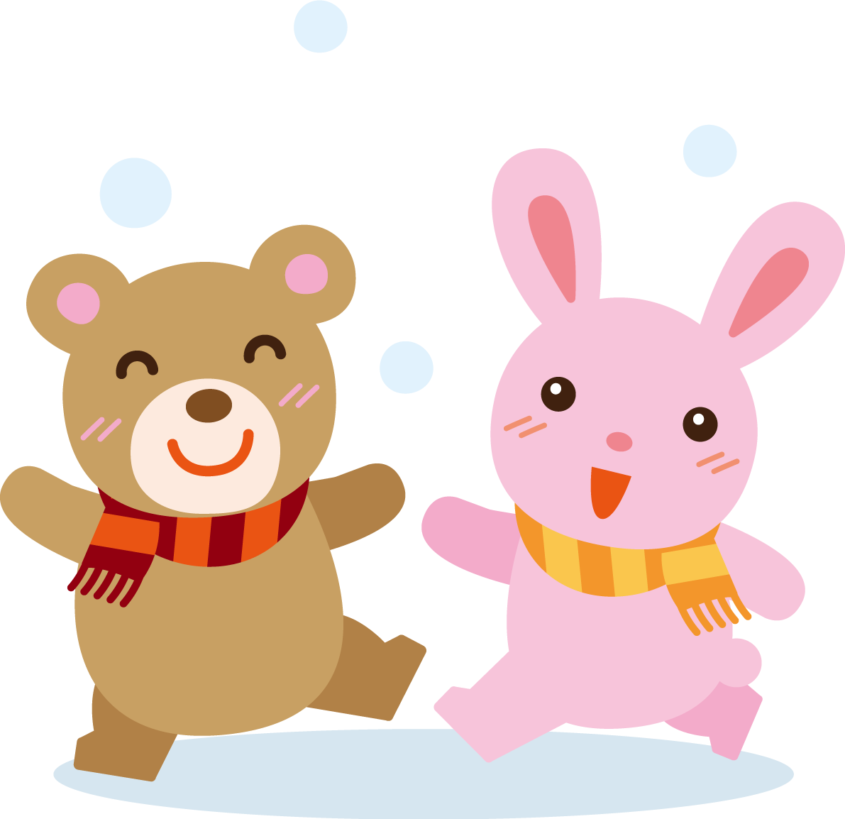 冬 かわいいイラスト 無料 フリー「雪を喜ぶ動物たち」34894に写真・文字を入れる