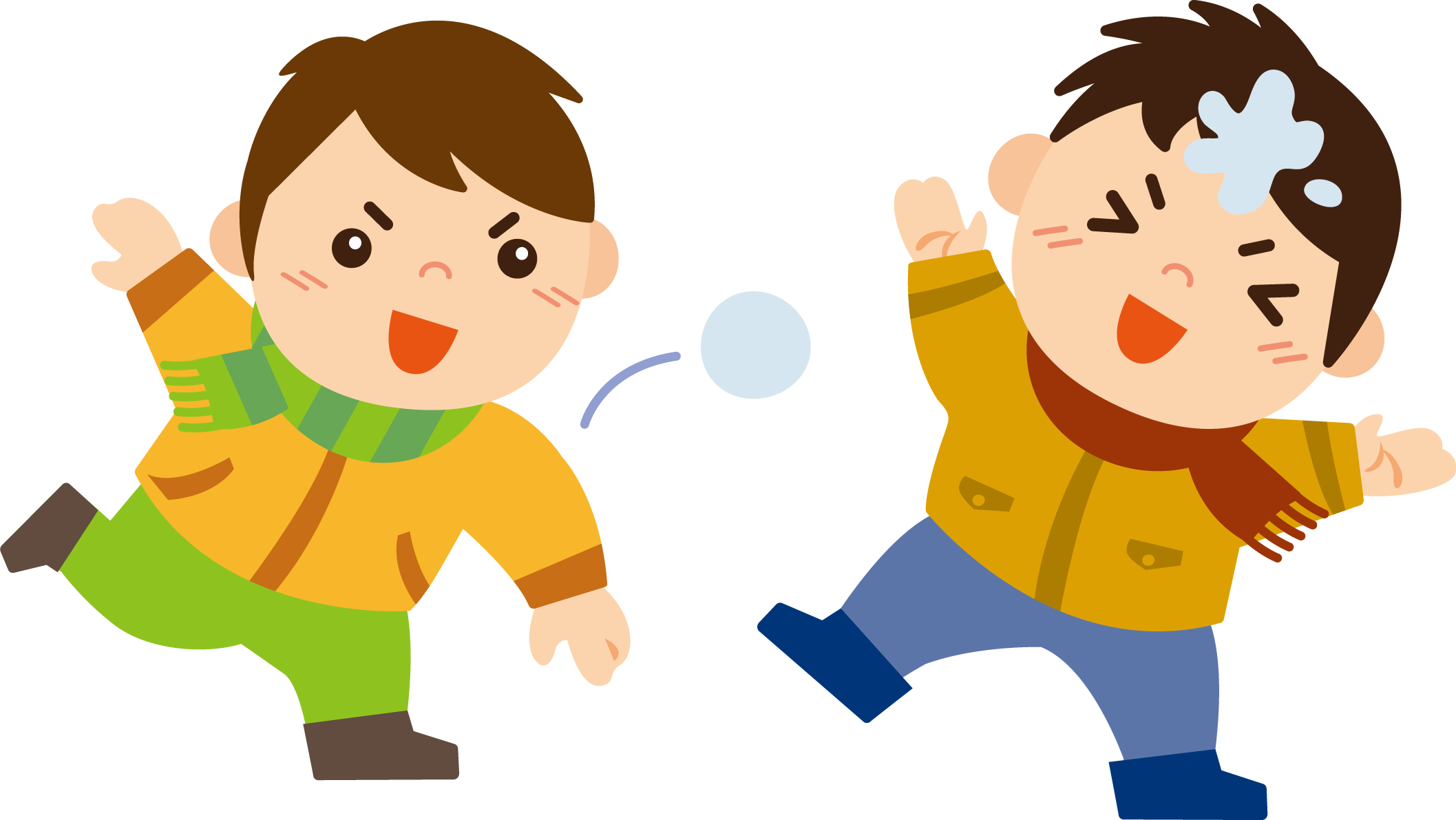 冬 かわいいイラスト 無料 フリー「雪合戦をする男の子」34898に写真・文字を入れる