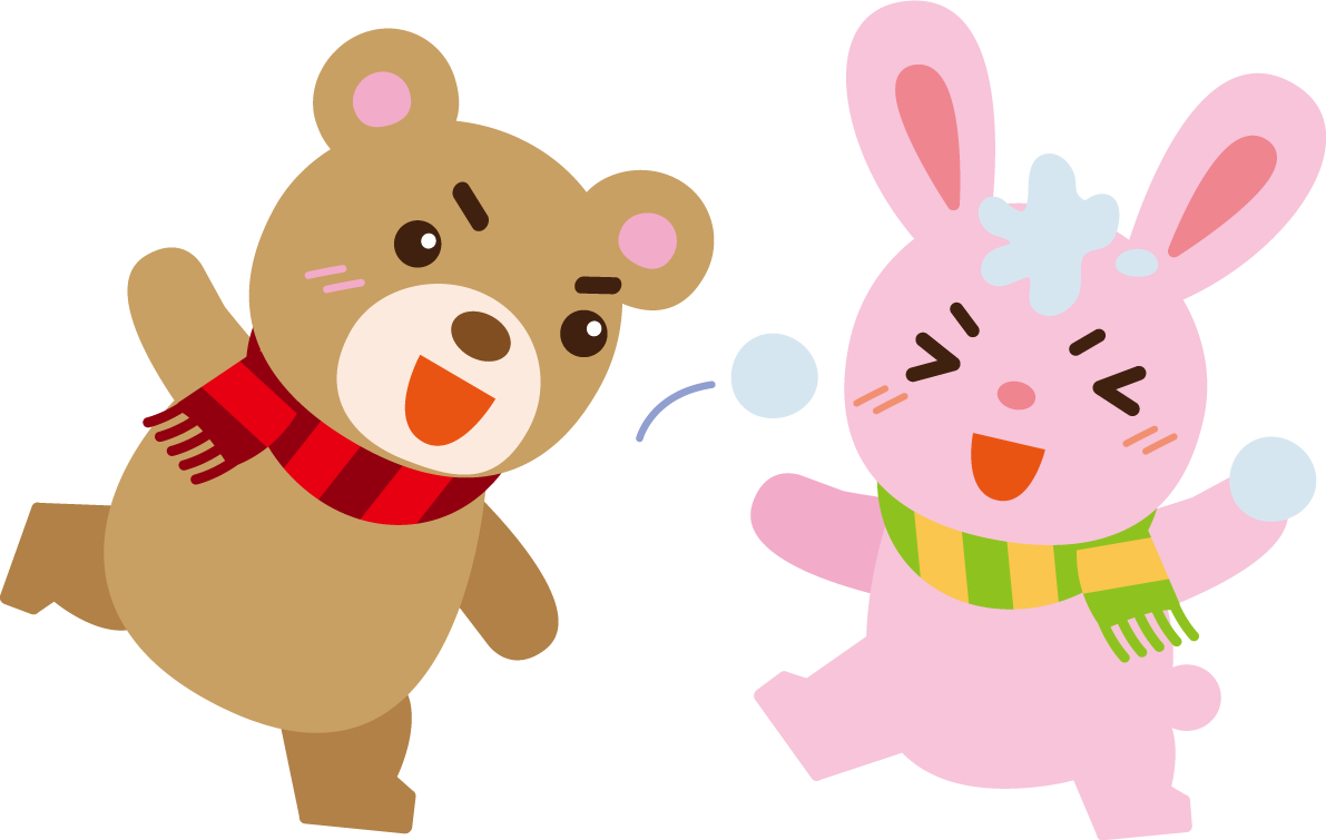 冬 かわいいイラスト 無料 フリー「雪合戦をする動物たち」34902に写真・文字を入れる