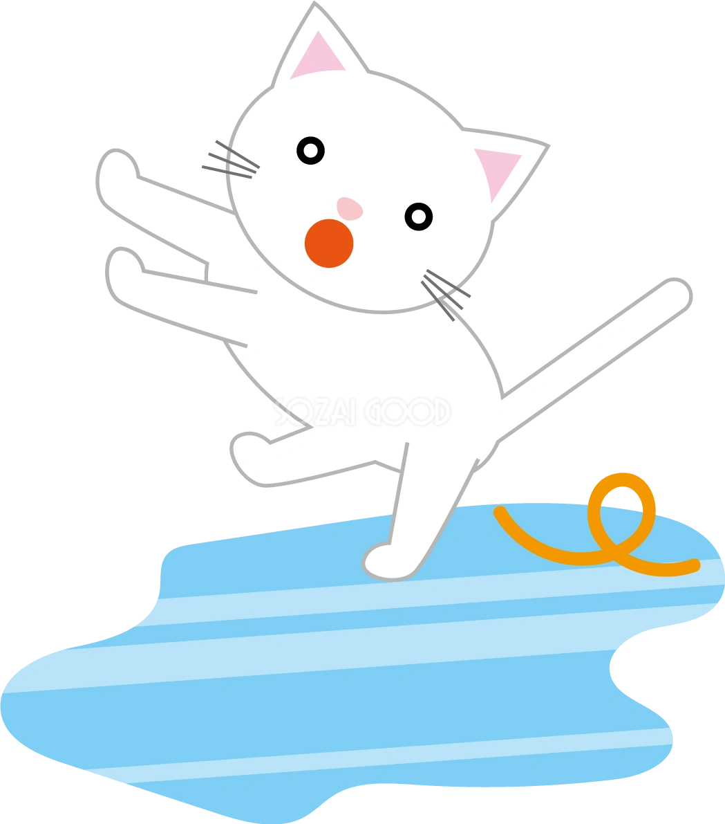 無料イラスト冬 凍結した危険な路面で転びそうになる猫35181