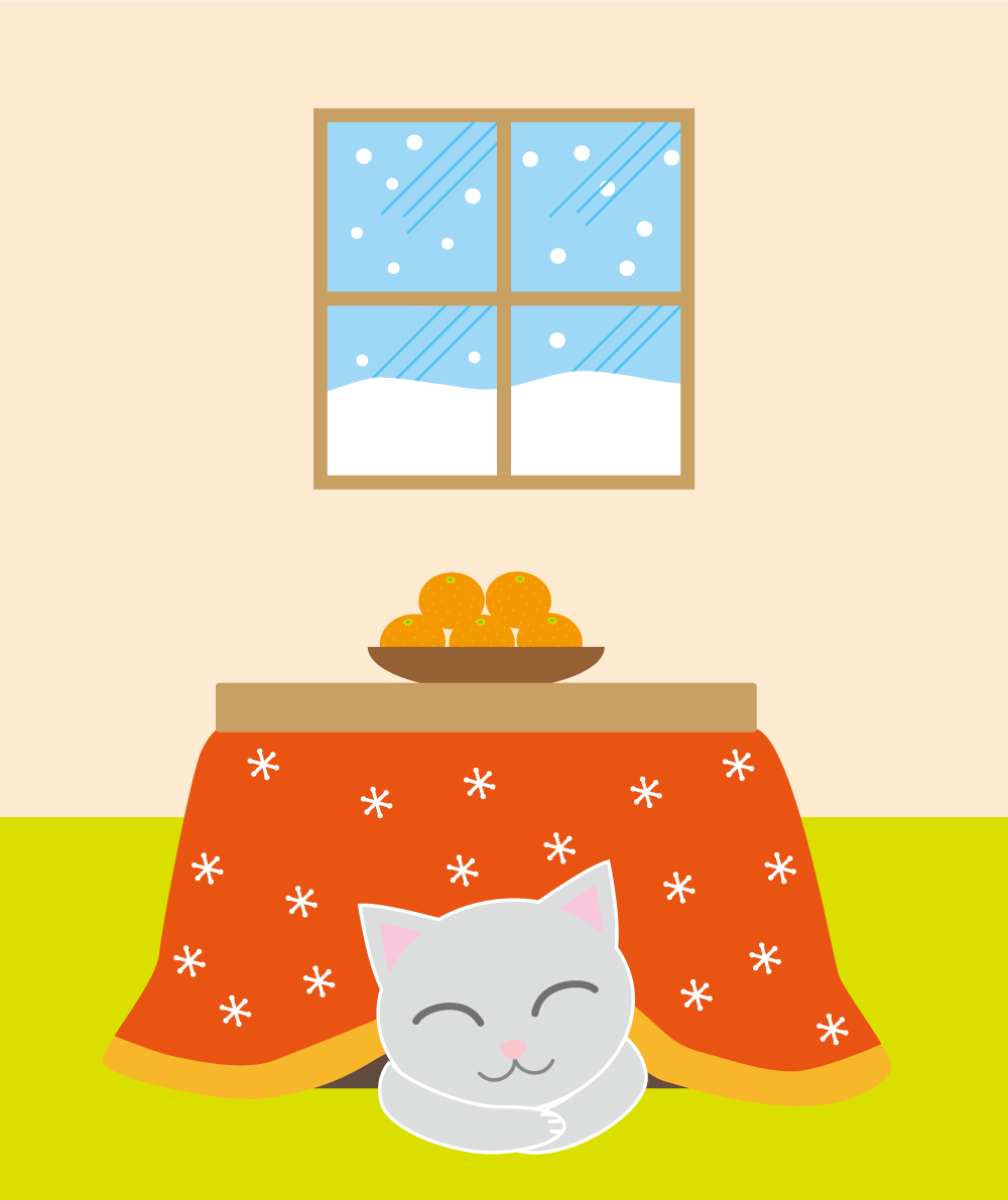 無料イラスト冬 猫がコタツで丸くなる35185に写真・文字を入れる