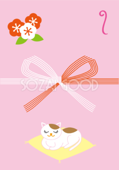 無料イラスト冬 猫が付いているかわいい熨斗35189