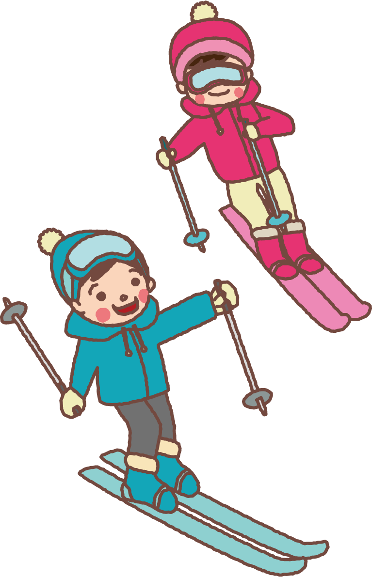 無料イラスト冬 かわいいスキーをする男の子と女の子35231に写真・文字を入れる
