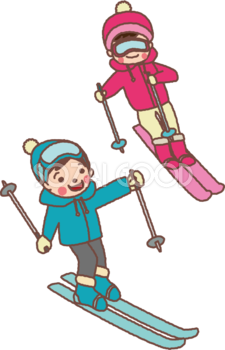 無料イラスト冬 かわいいスキーをする男の子と女の子35231