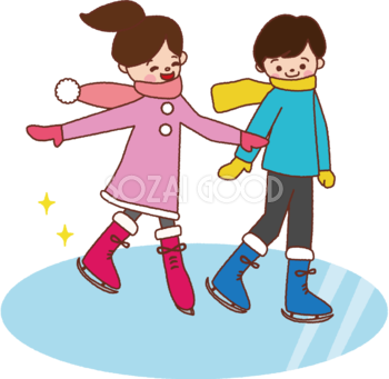 無料イラスト冬 かわいいスケートを滑る男の子と女の子35235