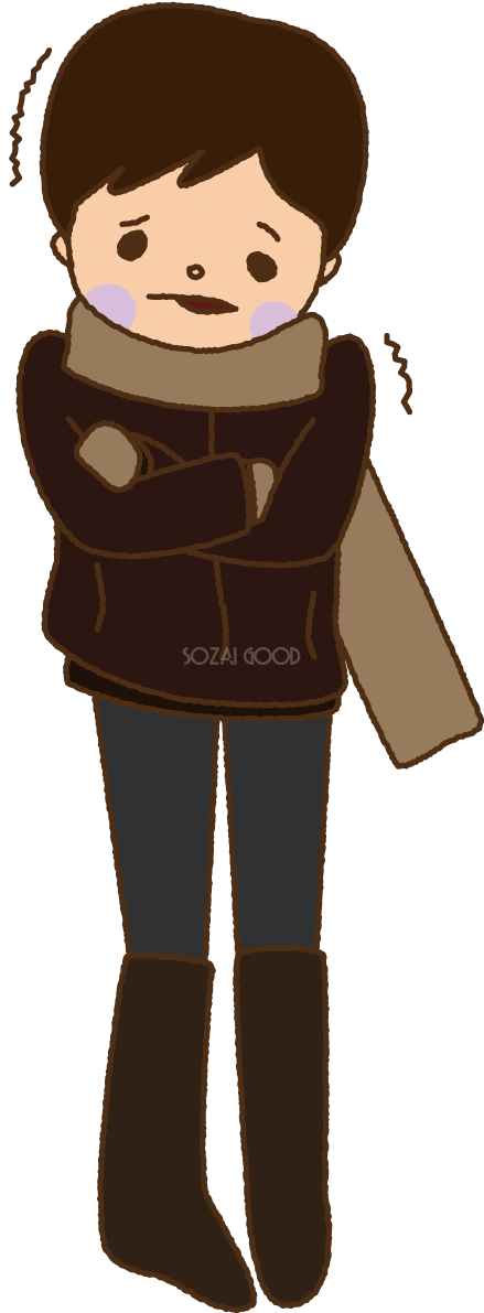 無料イラスト冬 かわいいブルブル寒そうな男性35268