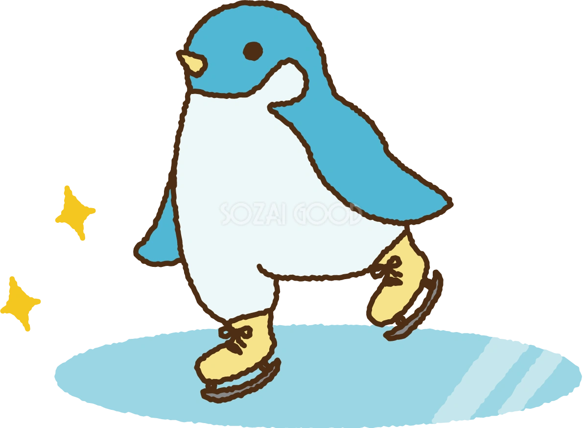 無料イラスト冬 かわいいペンギンがアイススケート35280