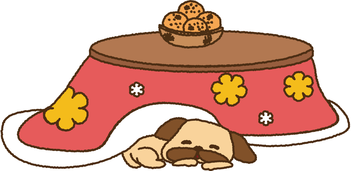 無料イラスト冬 かわいい犬がコタツで丸くなる35308に写真・文字を入れる