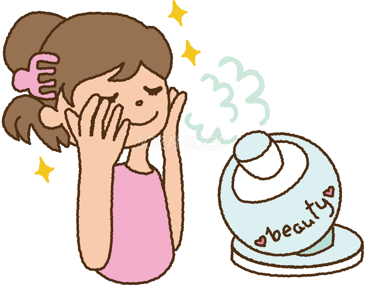 無料イラスト冬 かわいい水蒸気で潤う女性35320