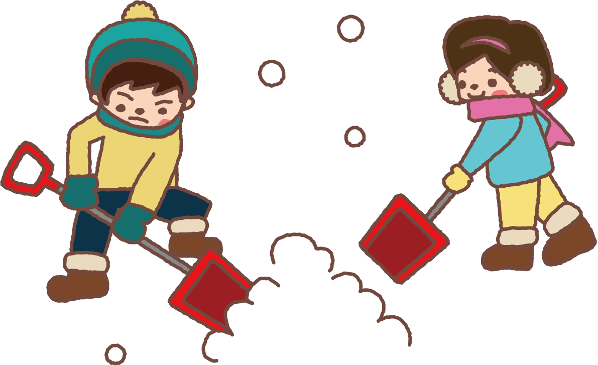 無料イラスト冬 かわいい雪かきをする男の子と女の子35324に写真・文字を入れる