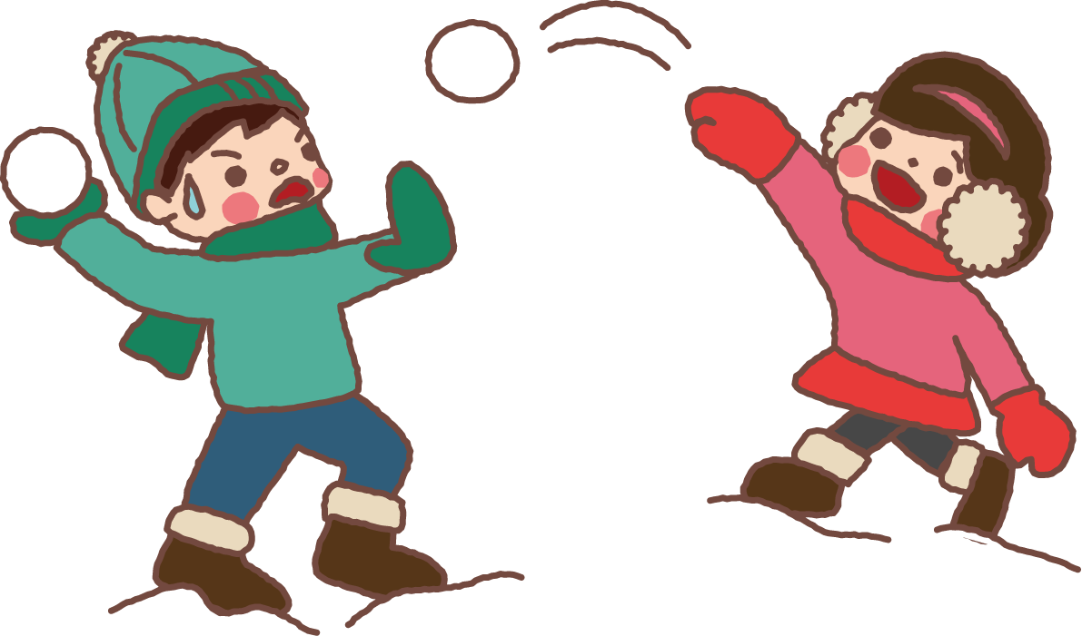 無料イラスト冬 かわいい雪合戦をする男の子と女の子35341に写真・文字を入れる